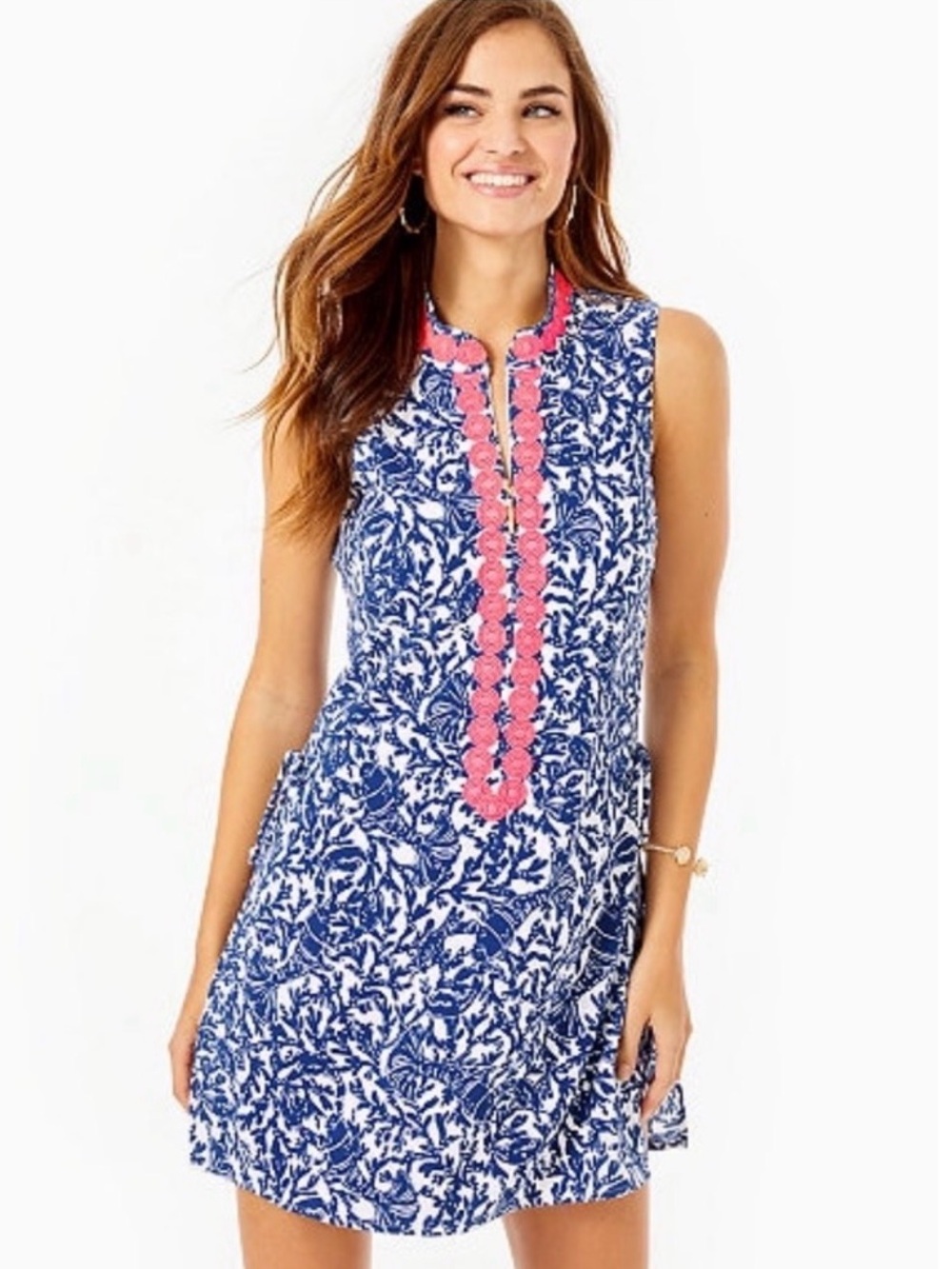 Lilly Pulitzer Jonna High Collar Shift Romper Blue Pink Lobster Print 10